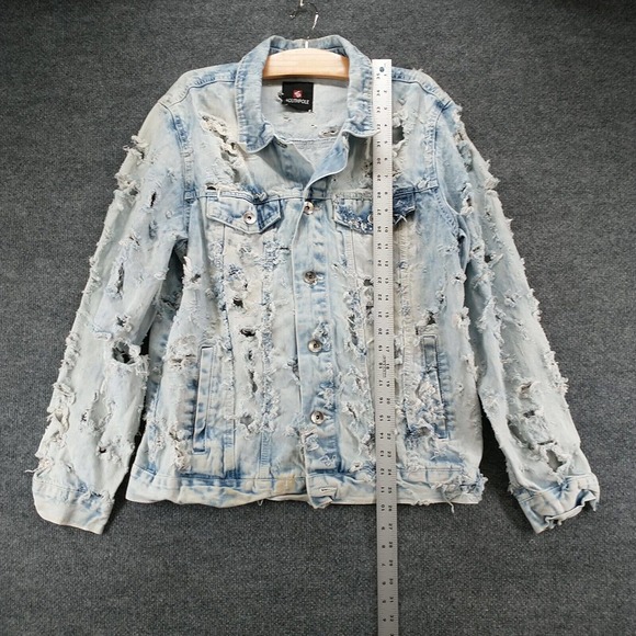 Southpole Men's Distressed Denim Jacket Blue M Button Front Acid Wash - Picture 14 of 16